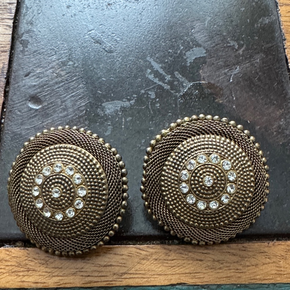 Vintage Whiting and Davis Gold-Tone Earrings with Crystal Accents